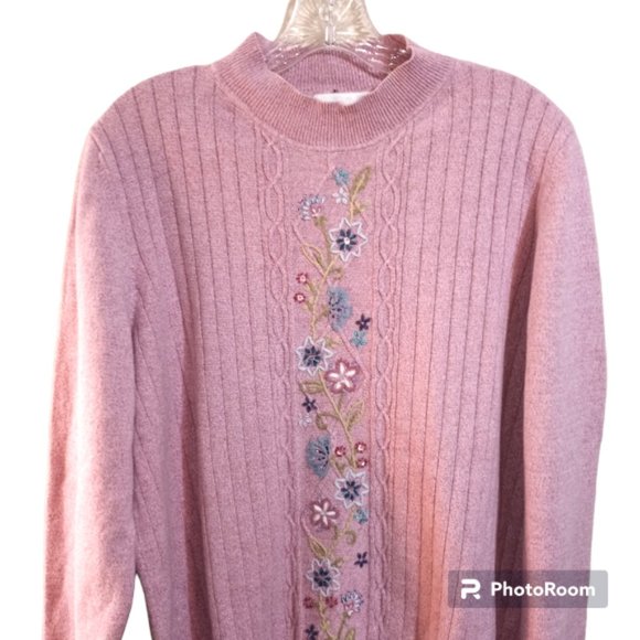 Beautiful Beaded Embroidered Vintage Lavender Sweater L - Picture 2 of 10